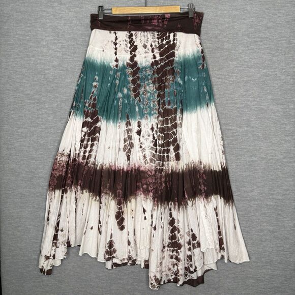 Baba Boho Midi Skirt Size XL Tie Dye Hippie Festival Y2K Fold over Waist Stretch - Picture 1 of 5